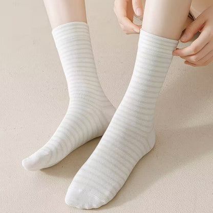 Anna-Kaci Women's 3-Pair Striped Crew Socks Set Lightweight Knit with Soft Stretch and Modern Minimalist Style