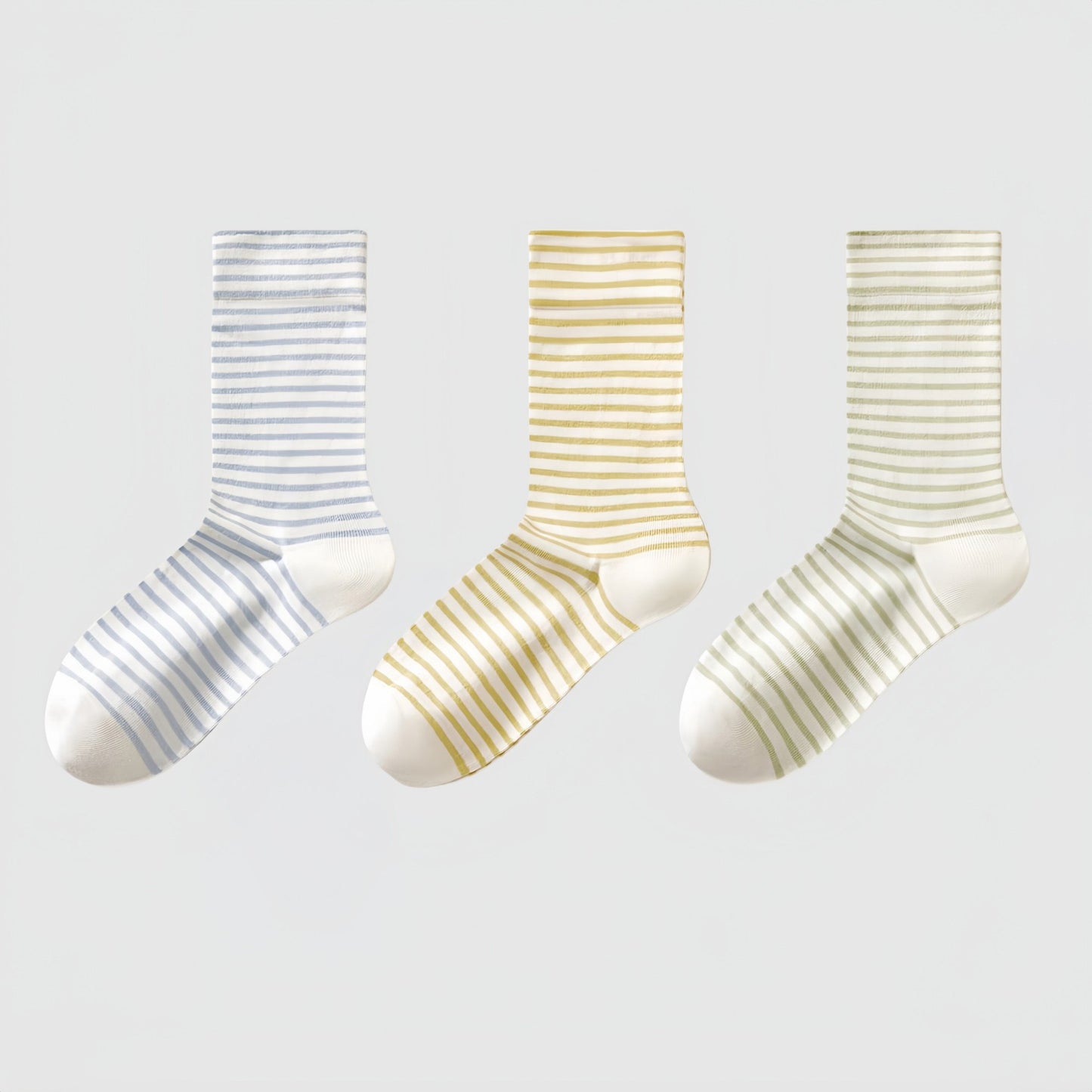 Anna-Kaci Women's 3-Pair Striped Crew Socks Set Lightweight Knit with Soft Stretch and Modern Minimalist Style