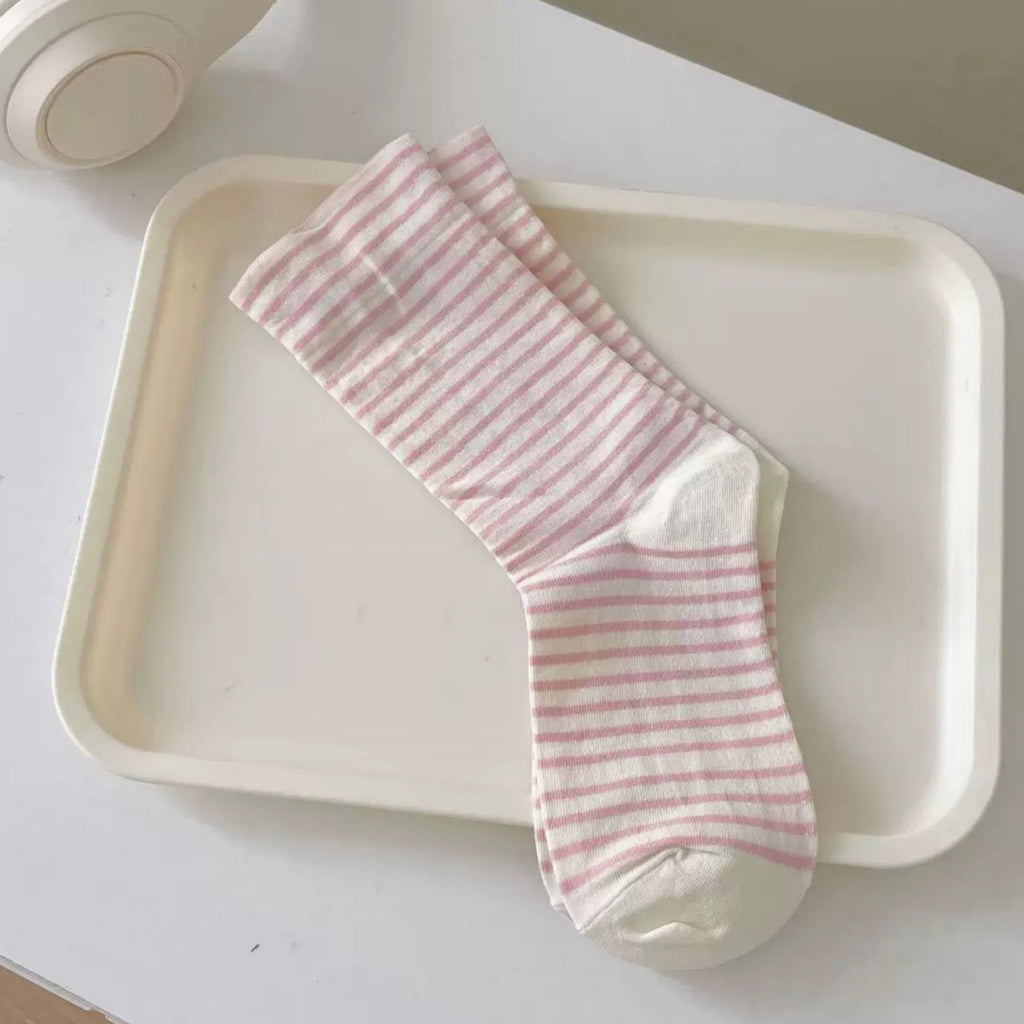 Anna-Kaci Women's 3-Pair Striped Crew Socks Set Lightweight Knit with Soft Stretch and Modern Minimalist Style
