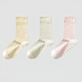Anna-Kaci Women's 3-Pair Striped Crew Socks Set Lightweight Knit with Soft Stretch and Modern Minimalist Style