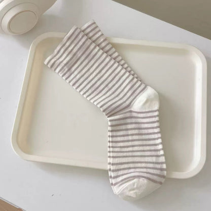 Anna-Kaci Women's 3-Pair Striped Crew Socks Set Lightweight Knit with Soft Stretch and Modern Minimalist Style