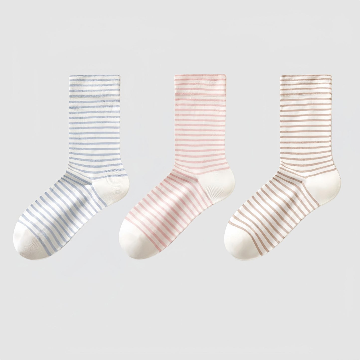 Anna-Kaci Women's 3-Pair Striped Crew Socks Set Lightweight Knit with Soft Stretch and Modern Minimalist Style