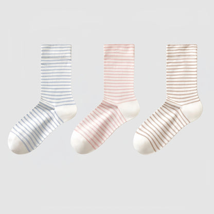 Anna-Kaci Women's 3-Pair Striped Crew Socks Set Lightweight Knit with Soft Stretch and Modern Minimalist Style