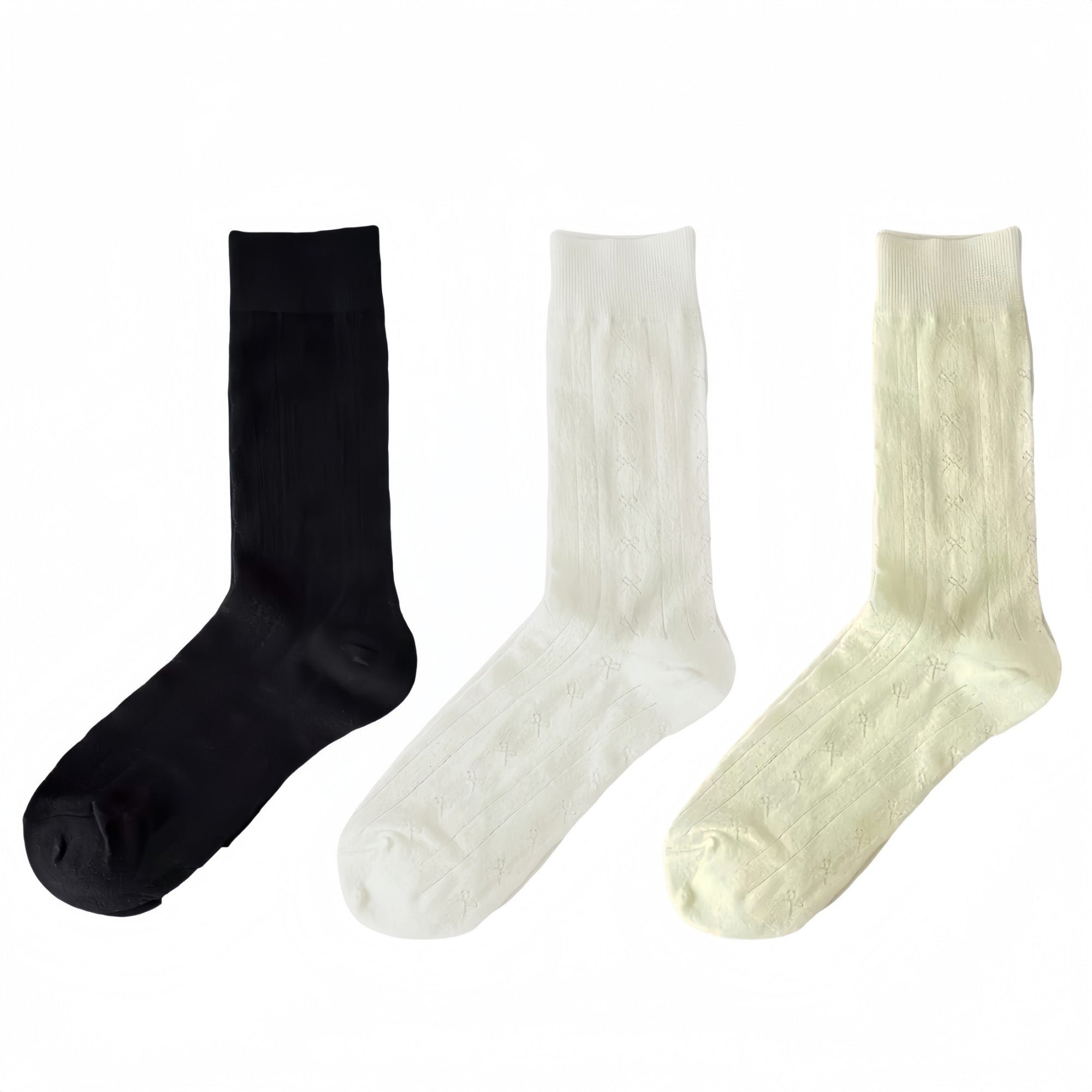 Anna-Kaci Women's 3-Pair Ribbed Crew Socks with Embroidered Bow Knit Texture in Neutral Shades for Everyday Wear