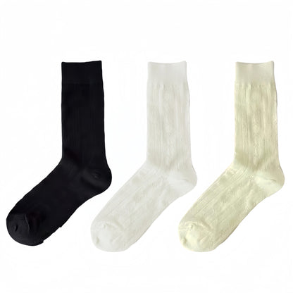 Anna-Kaci Women's 3-Pair Ribbed Crew Socks with Embroidered Bow Knit Texture in Neutral Shades for Everyday Wear