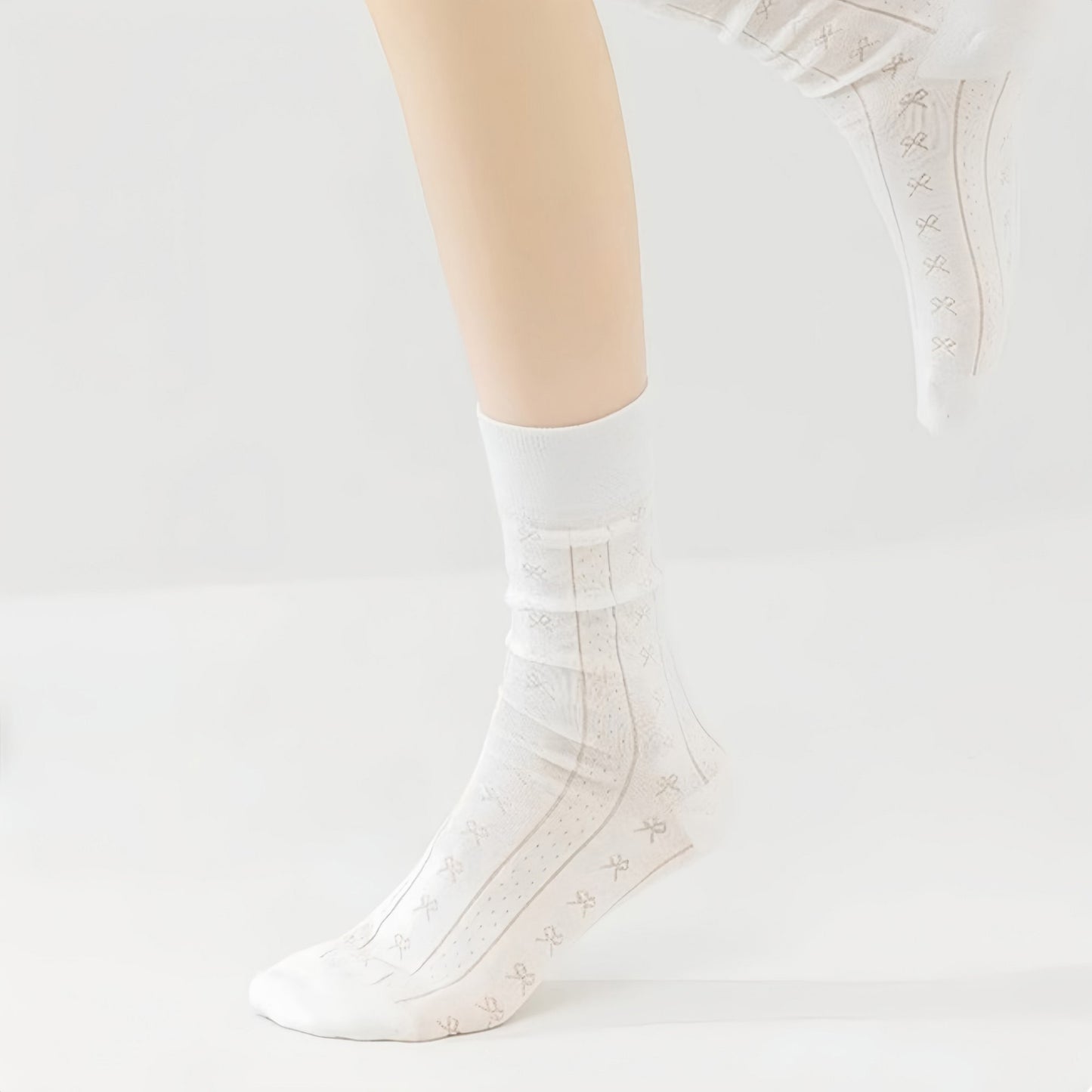 Anna-Kaci Women's 3-Pair Ribbed Crew Socks with Embroidered Bow Knit Texture in Neutral Shades for Everyday Wear