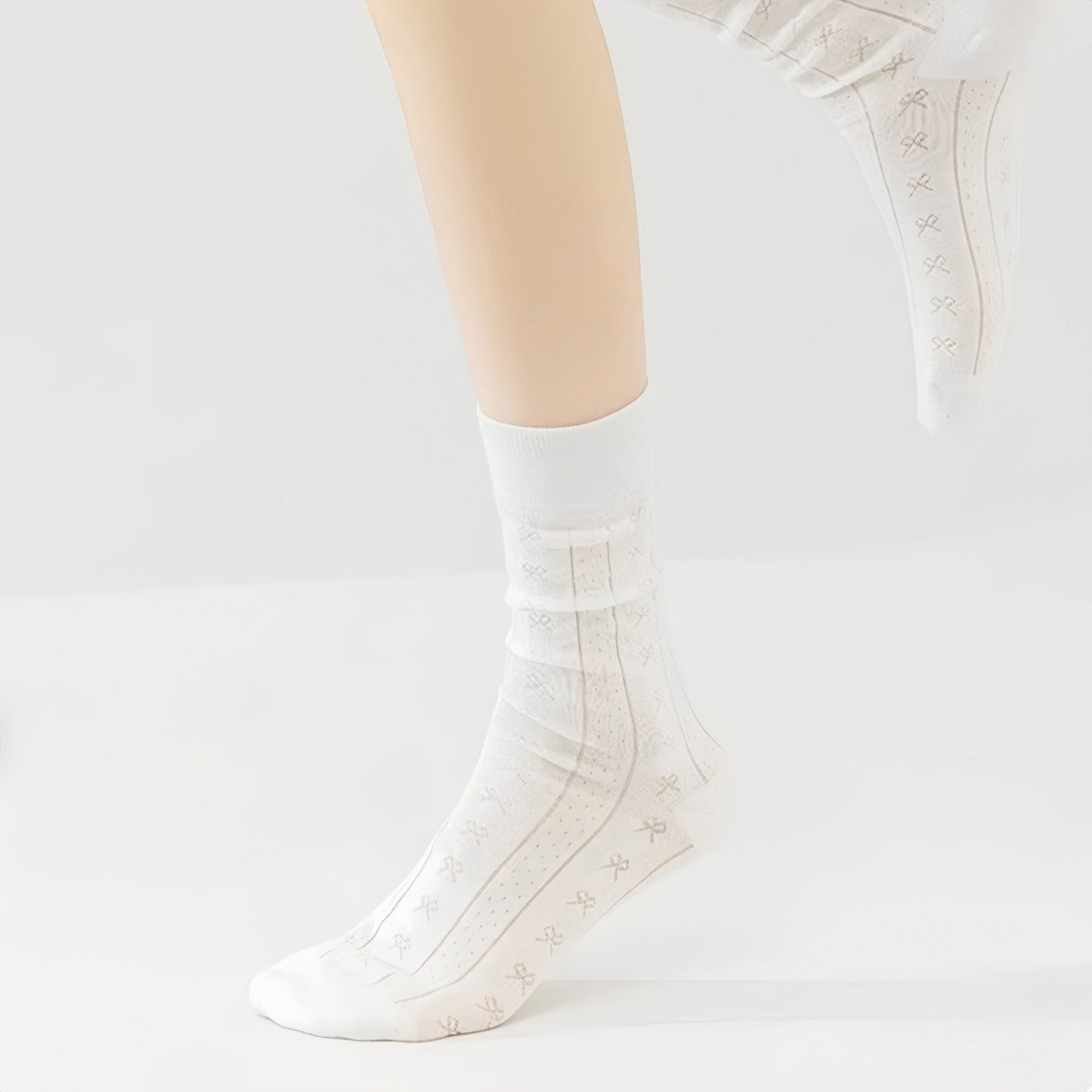 Anna-Kaci Women's 3-Pair Ribbed Crew Socks with Embroidered Bow Knit Texture in Neutral Shades for Everyday Wear