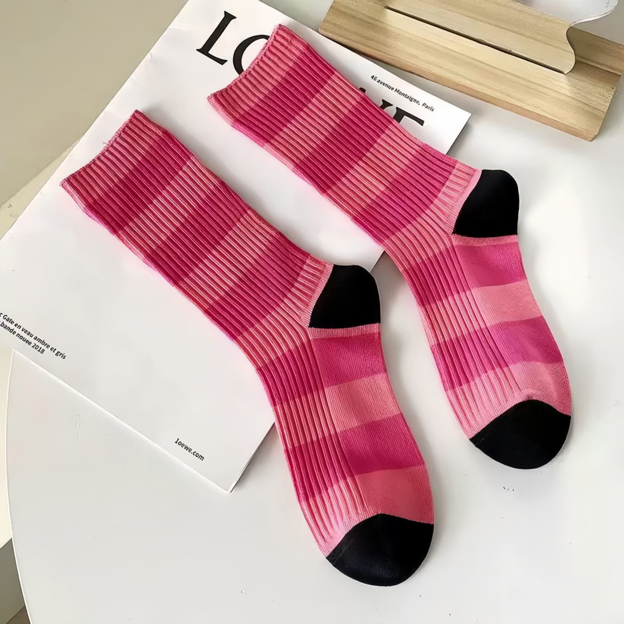 Anna-Kaci Women's 3-Pack Crew Socks with Wide Ribbed Knit and Bold Horizontal Stripe Pattern