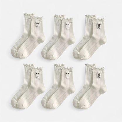 Anna-Kaci Women's 6-Pack Ruffle Trim Crew Socks with Ribbed Texture and Delicate Bow Accent