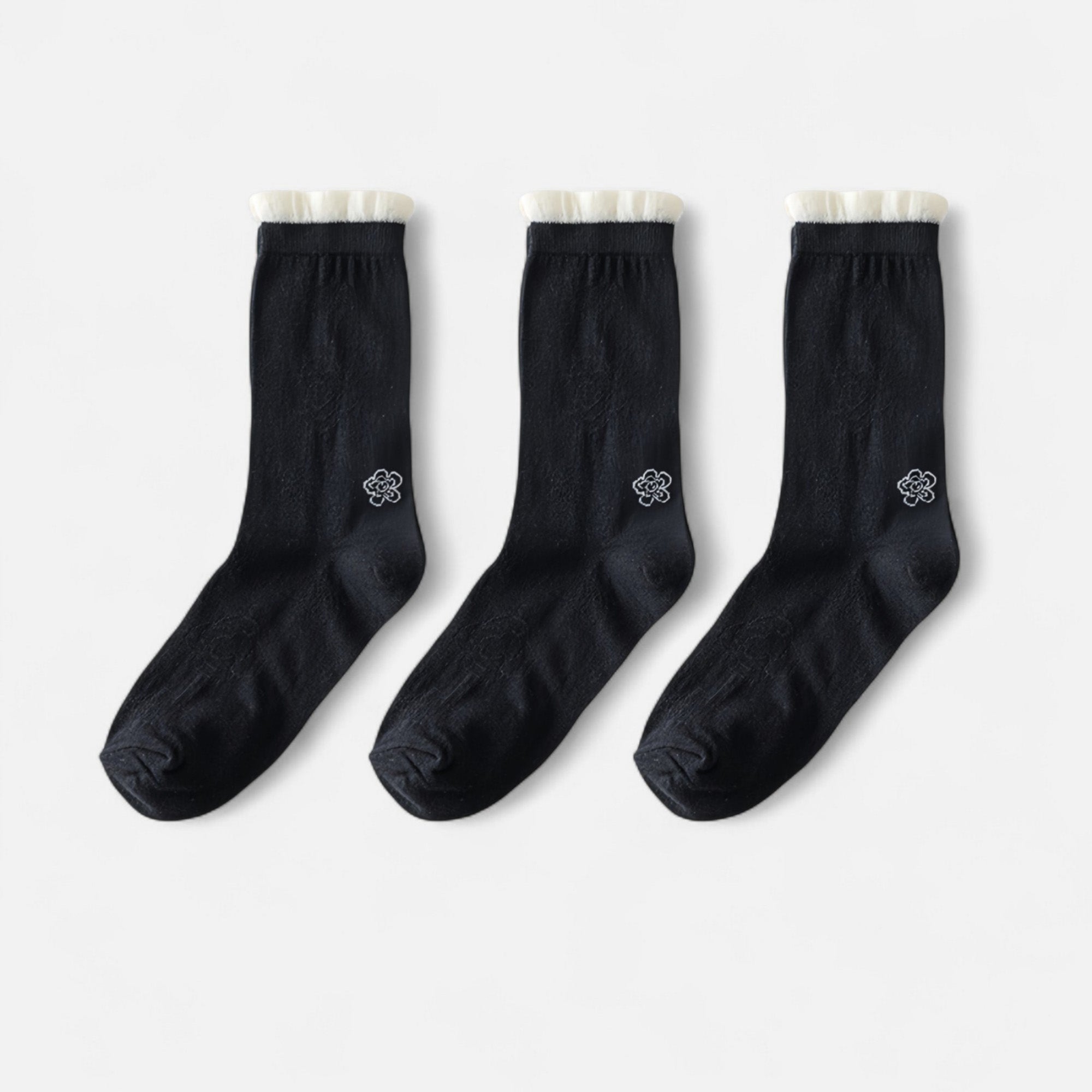 Anna-Kaci Women's 3-Pack Sheer Floral Embroidered Socks with Contrast Ruffle Cuff and Delicate Flower Accents