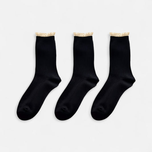Anna-Kaci Women's 3-Pack Ribbed Crew Socks with Soft Plush Trim and Comfortable Stretch Knit Design