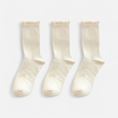 Anna-Kaci Women's 3-Pack Ribbed Crew Socks with Soft Plush Trim and Comfortable Stretch Knit Design