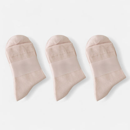 Anna-Kaci Women's Minimalist Solid Pink Crew Socks 3-Pack Soft Cotton Blend Comfort Fit Seamless Toe Design
