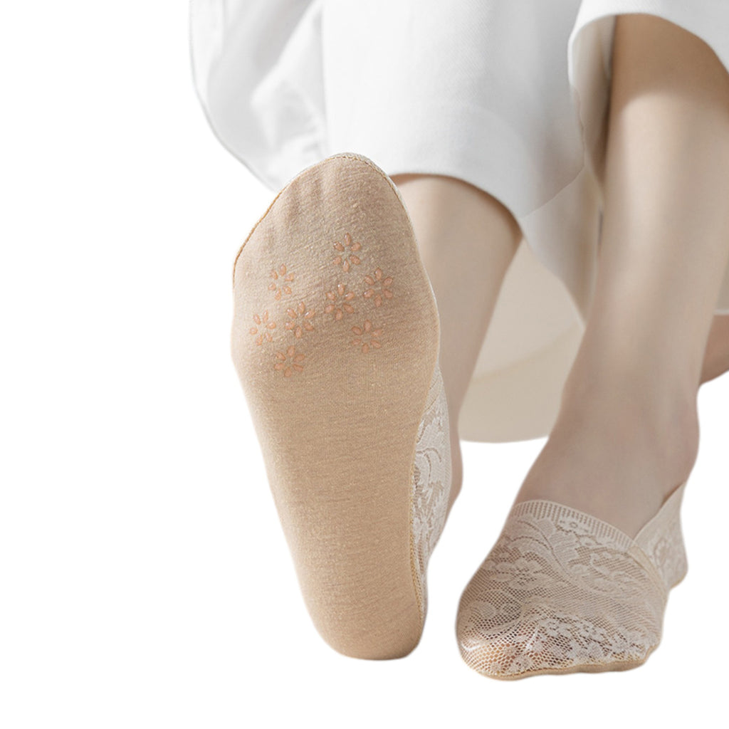 Anna-Kaci 3-Pack Women's Lace Mesh No Show Socks with Silicone Non-Slip Sole