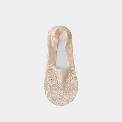 Anna-Kaci 3-Pack Women's Lace Mesh No Show Socks with Silicone Non-Slip Sole
