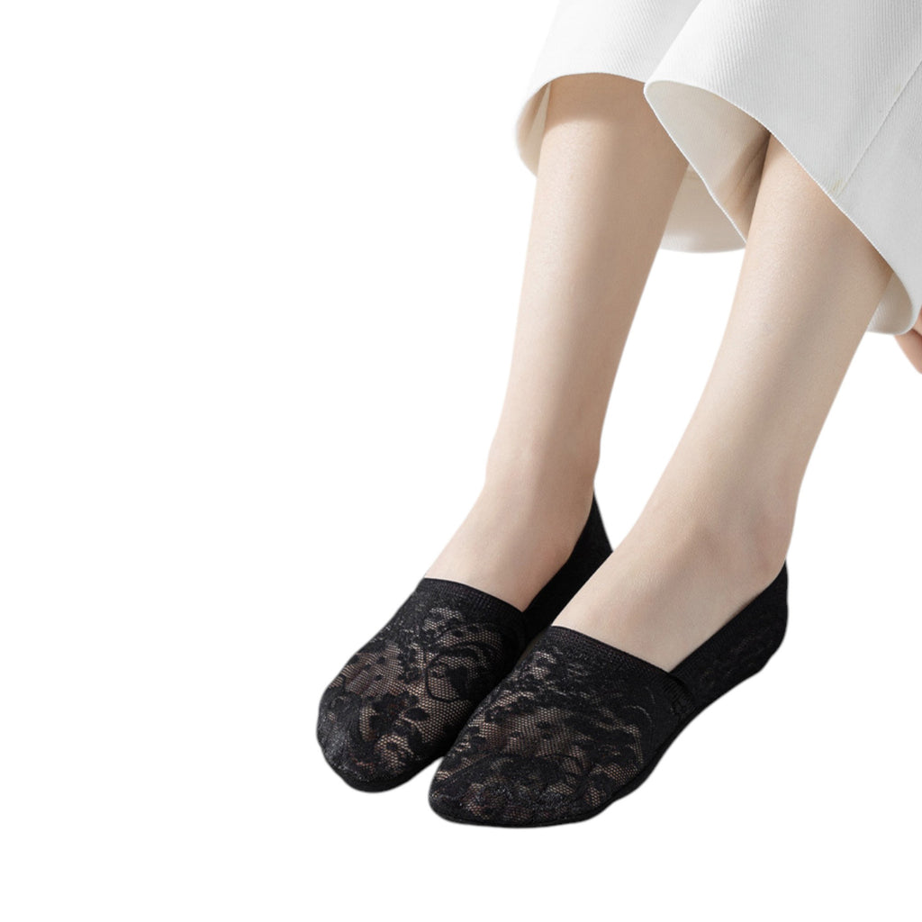 Anna-Kaci 3-Pack Women's Lace Mesh No Show Socks with Silicone Non-Slip Sole