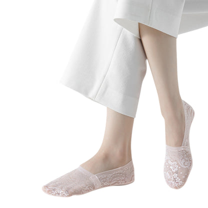 Anna-Kaci 3-Pack Women's Lace Mesh No Show Socks with Silicone Non-Slip Sole
