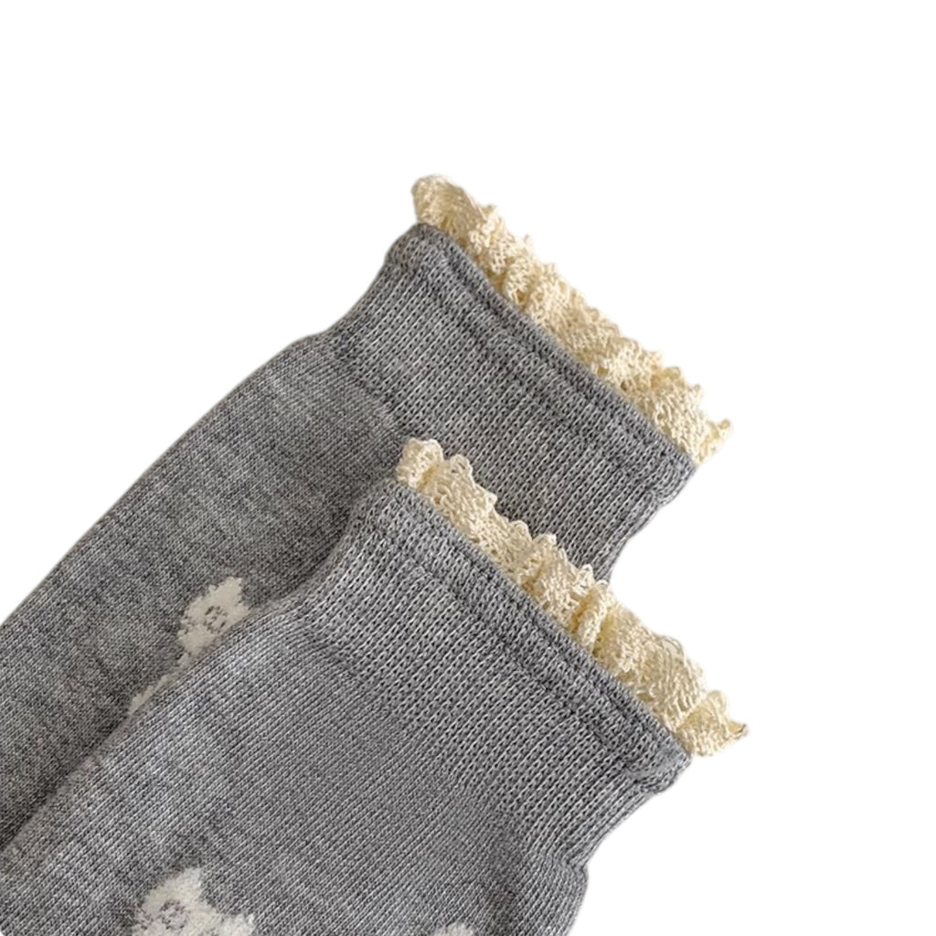 Anna-Kaci 3-Pack Women's Cotton Crew Socks with Embroidered Cat and Lace Trim Cuff