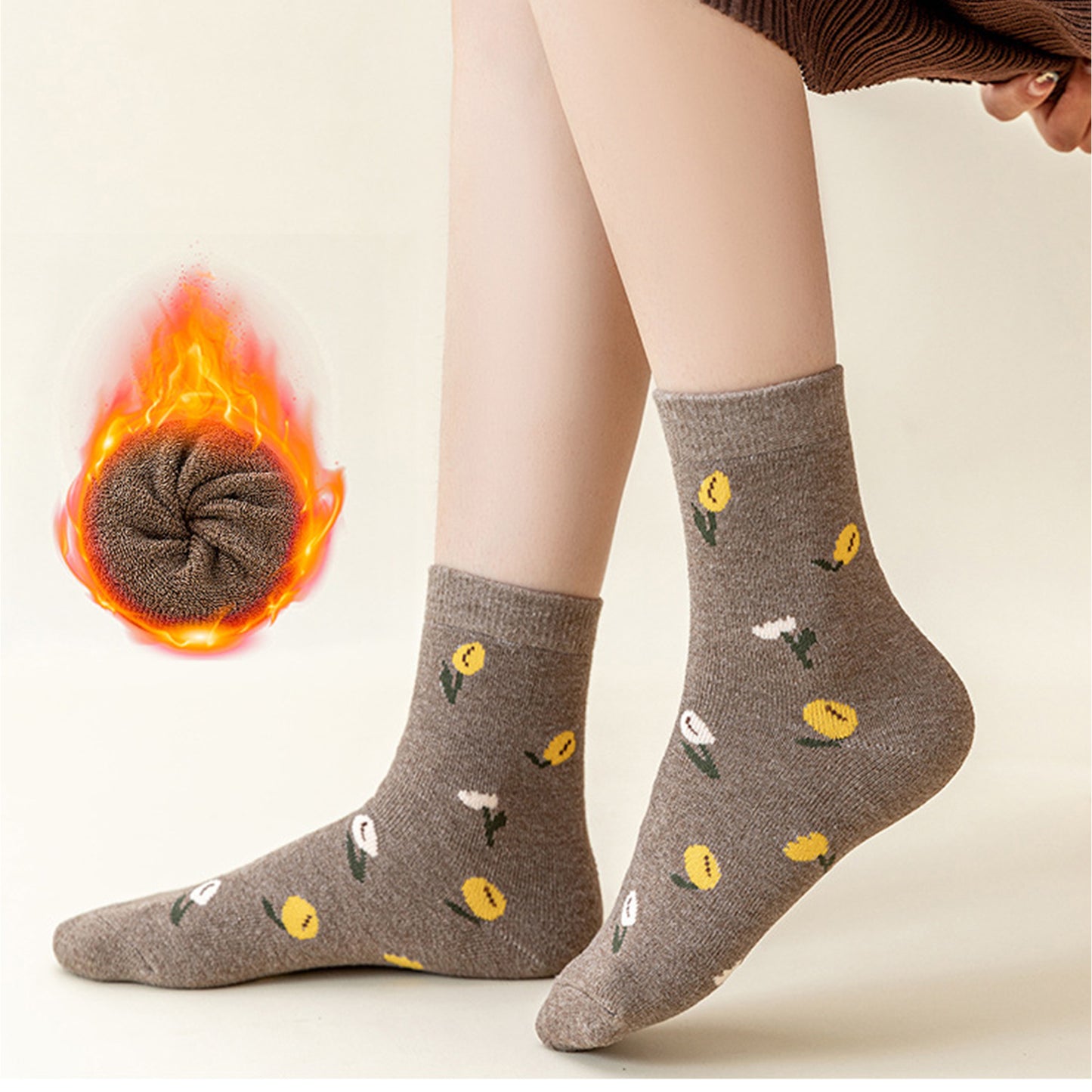 Anna-Kaci Women's 4 Pairs Knit Socks with Floral and Plaid Patterns Soft Warm Fabric and Ribbed Comfort Cuffs