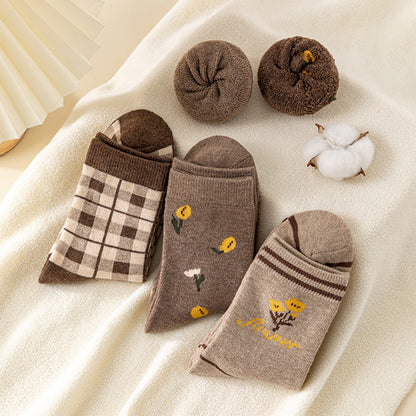 Anna-Kaci Women's 4 Pairs Knit Socks with Floral and Plaid Patterns Soft Warm Fabric and Ribbed Comfort Cuffs