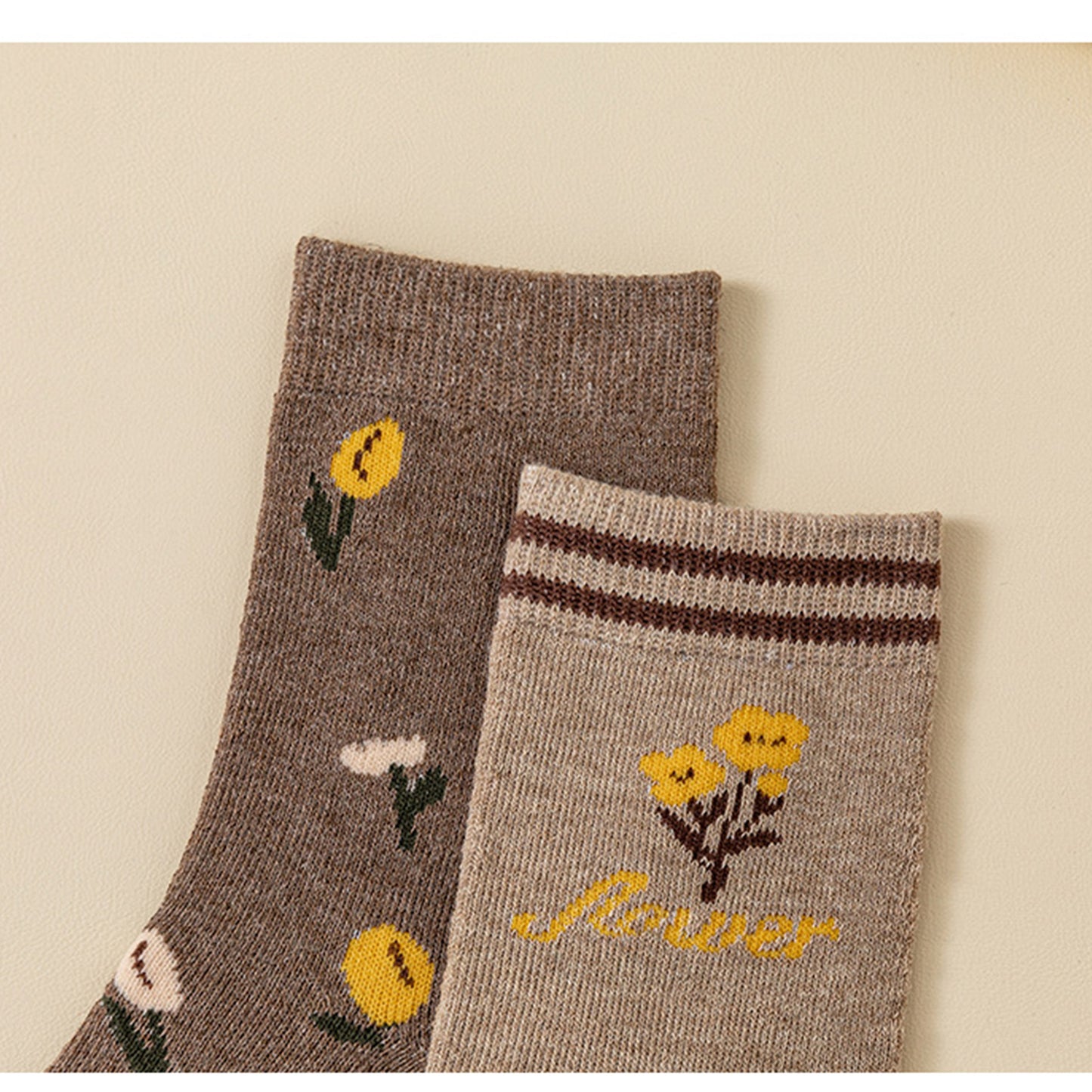 Anna-Kaci Women's 4 Pairs Knit Socks with Floral and Plaid Patterns Soft Warm Fabric and Ribbed Comfort Cuffs