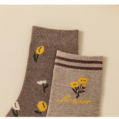 Anna-Kaci Women's 4 Pairs Knit Socks with Floral and Plaid Patterns Soft Warm Fabric and Ribbed Comfort Cuffs