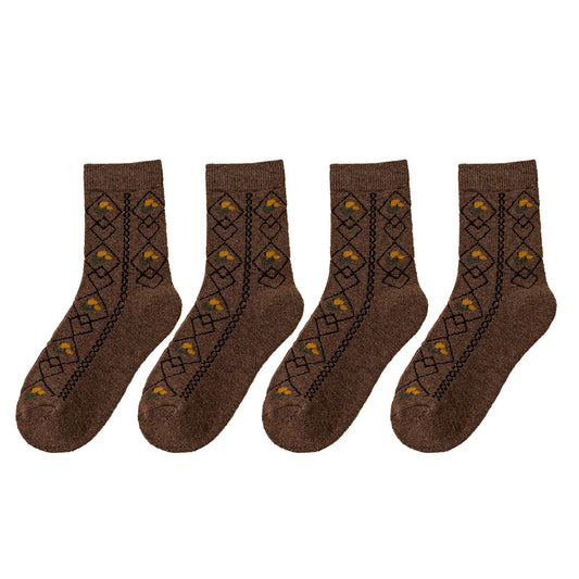 Anna-Kaci Women's 4 Pairs Knit Socks with Floral and Plaid Patterns Soft Warm Fabric and Ribbed Comfort Cuffs
