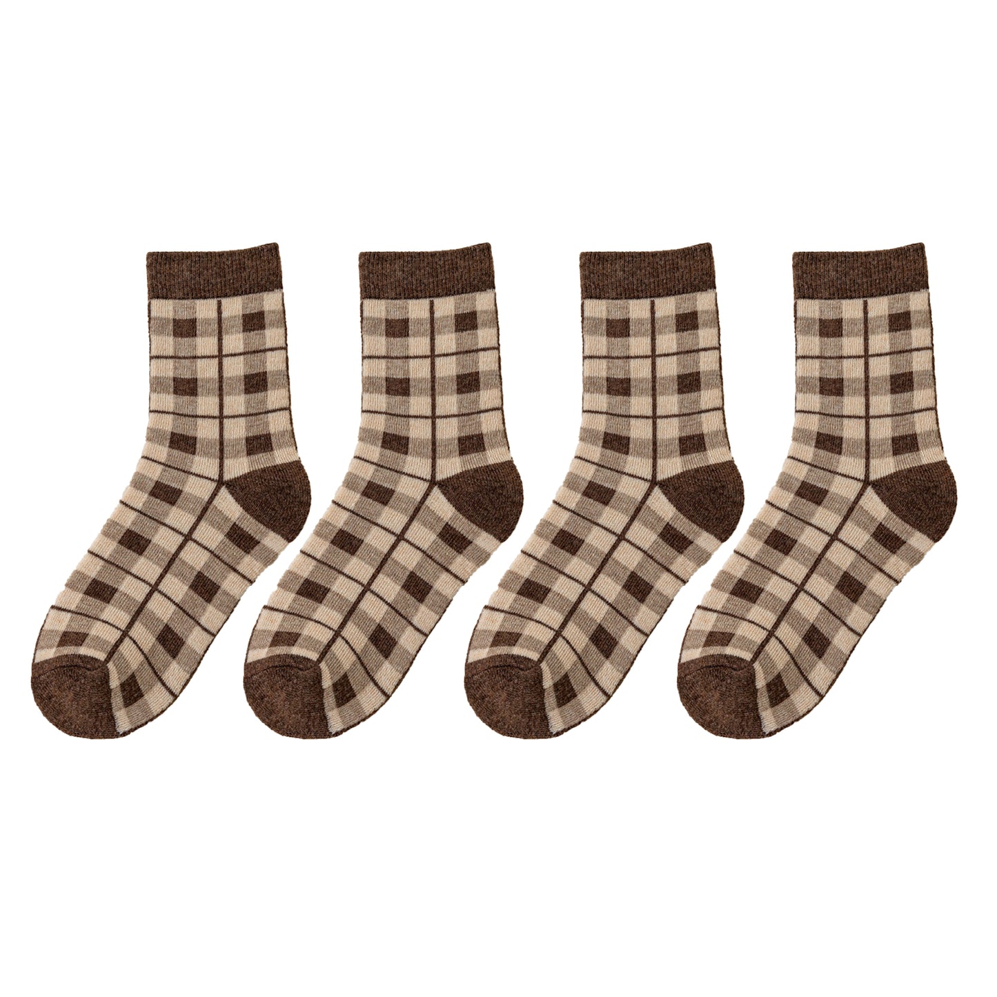 Anna-Kaci Women's 4 Pairs Knit Socks with Floral and Plaid Patterns Soft Warm Fabric and Ribbed Comfort Cuffs