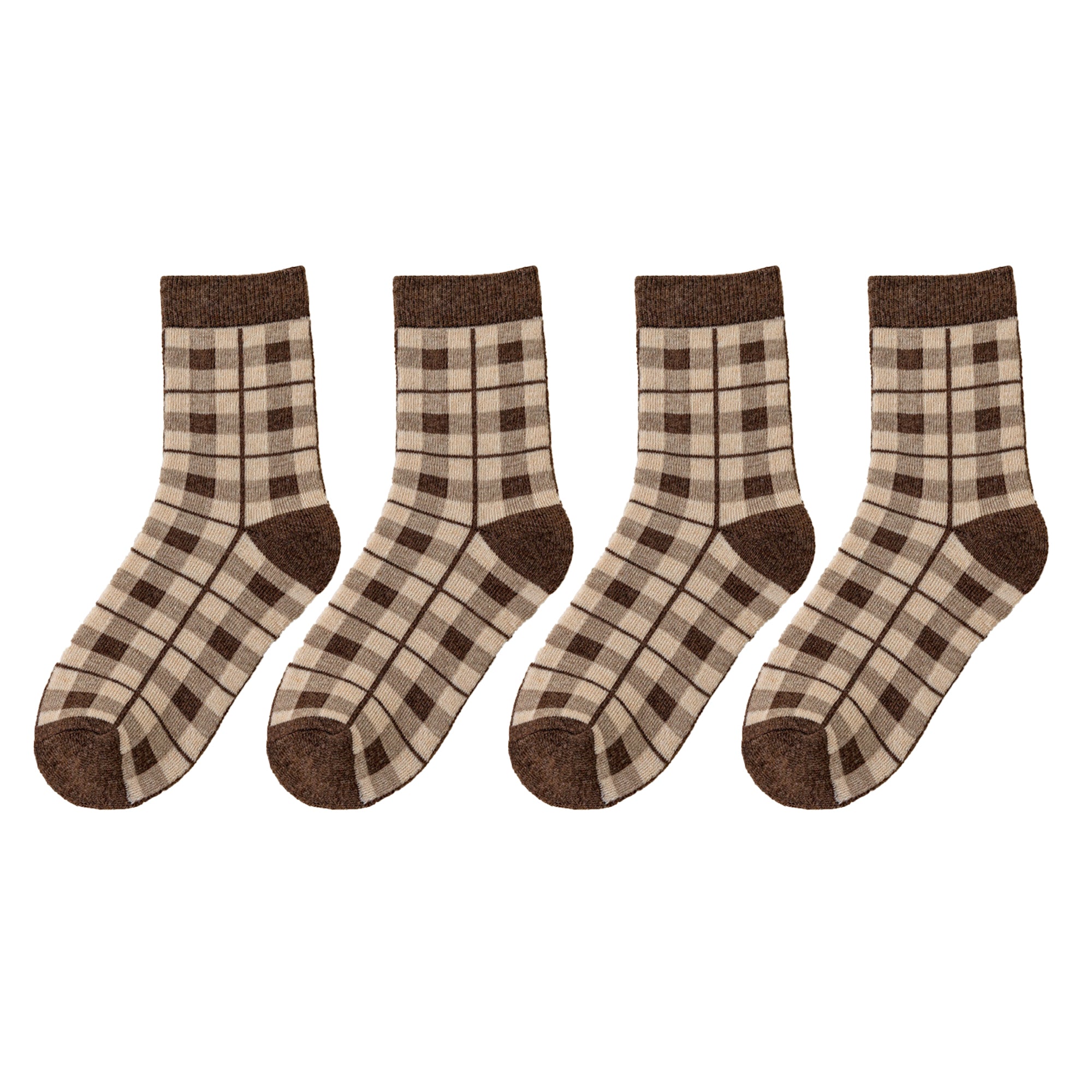 Anna-Kaci Women's 4 Pairs Knit Socks with Floral and Plaid Patterns Soft Warm Fabric and Ribbed Comfort Cuffs