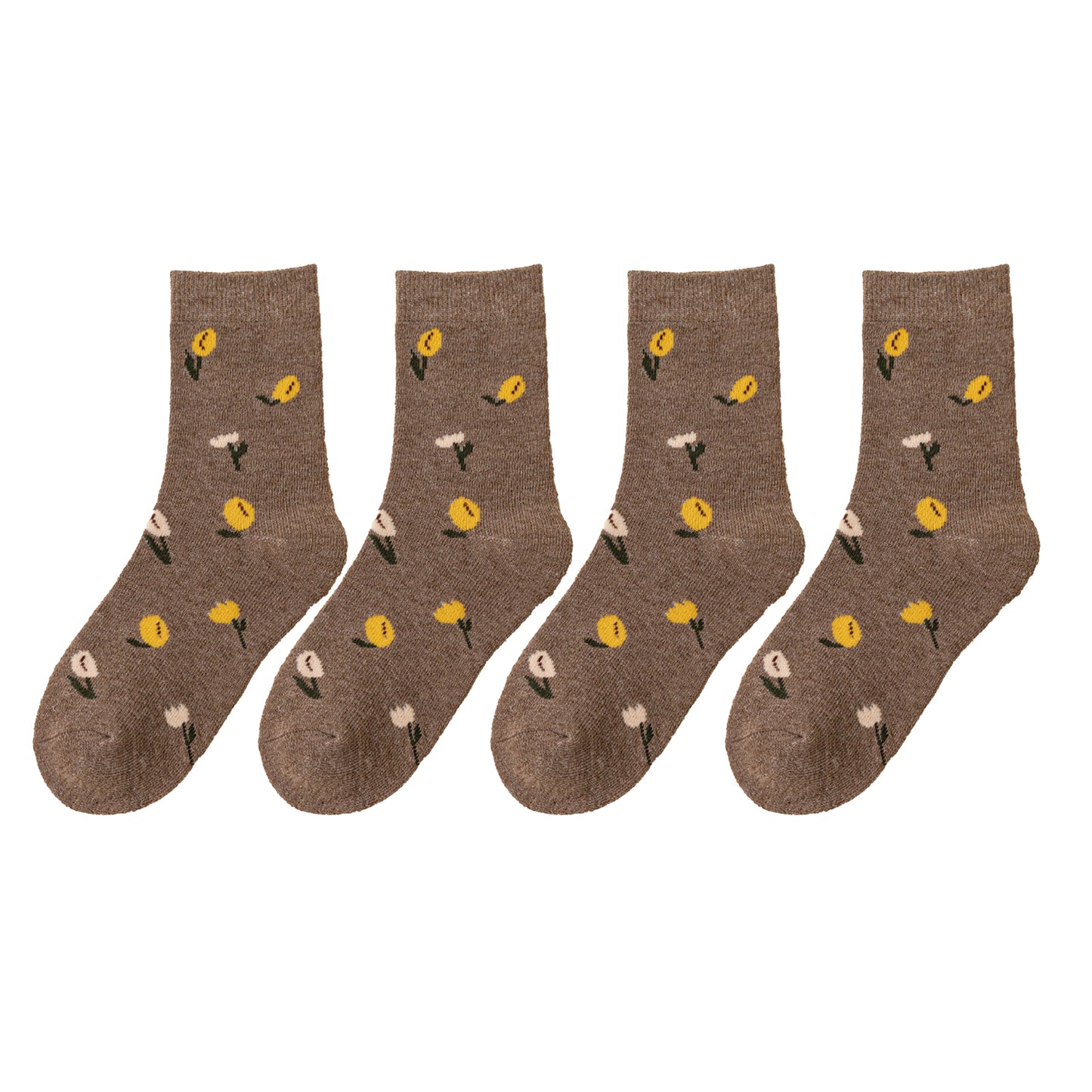 Anna-Kaci Women's 4 Pairs Knit Socks with Floral and Plaid Patterns Soft Warm Fabric and Ribbed Comfort Cuffs