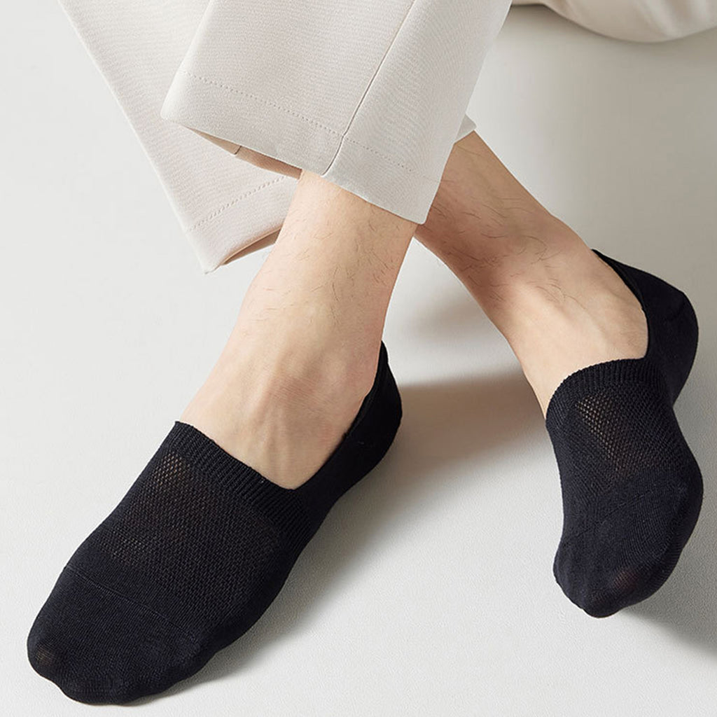 Anna-Kaci Mens 5 Pairs Cotton Blend No Show Socks Solid Color Low Cut Casual Socks