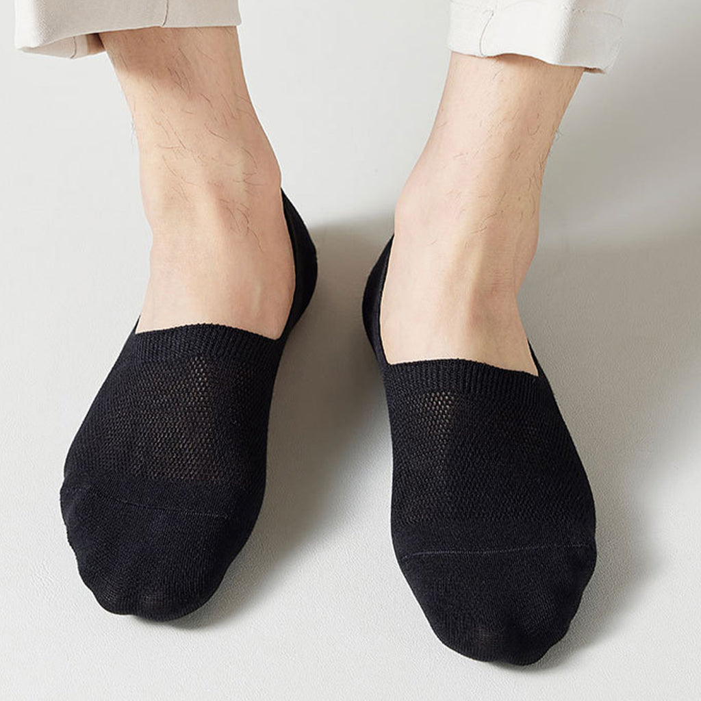 Anna-Kaci Mens 5 Pairs Cotton Blend No Show Socks Solid Color Low Cut Casual Socks