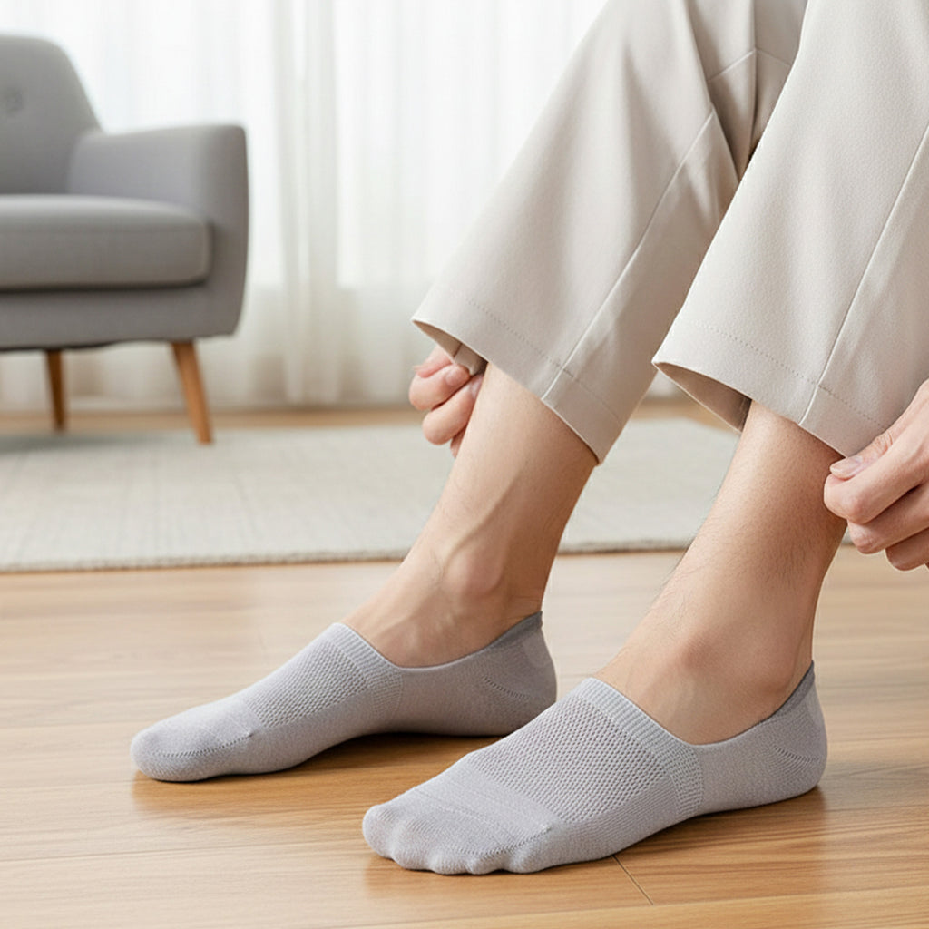 Anna-Kaci Mens 5 Pairs Cotton Blend No Show Socks Solid Color Low Cut Casual Socks
