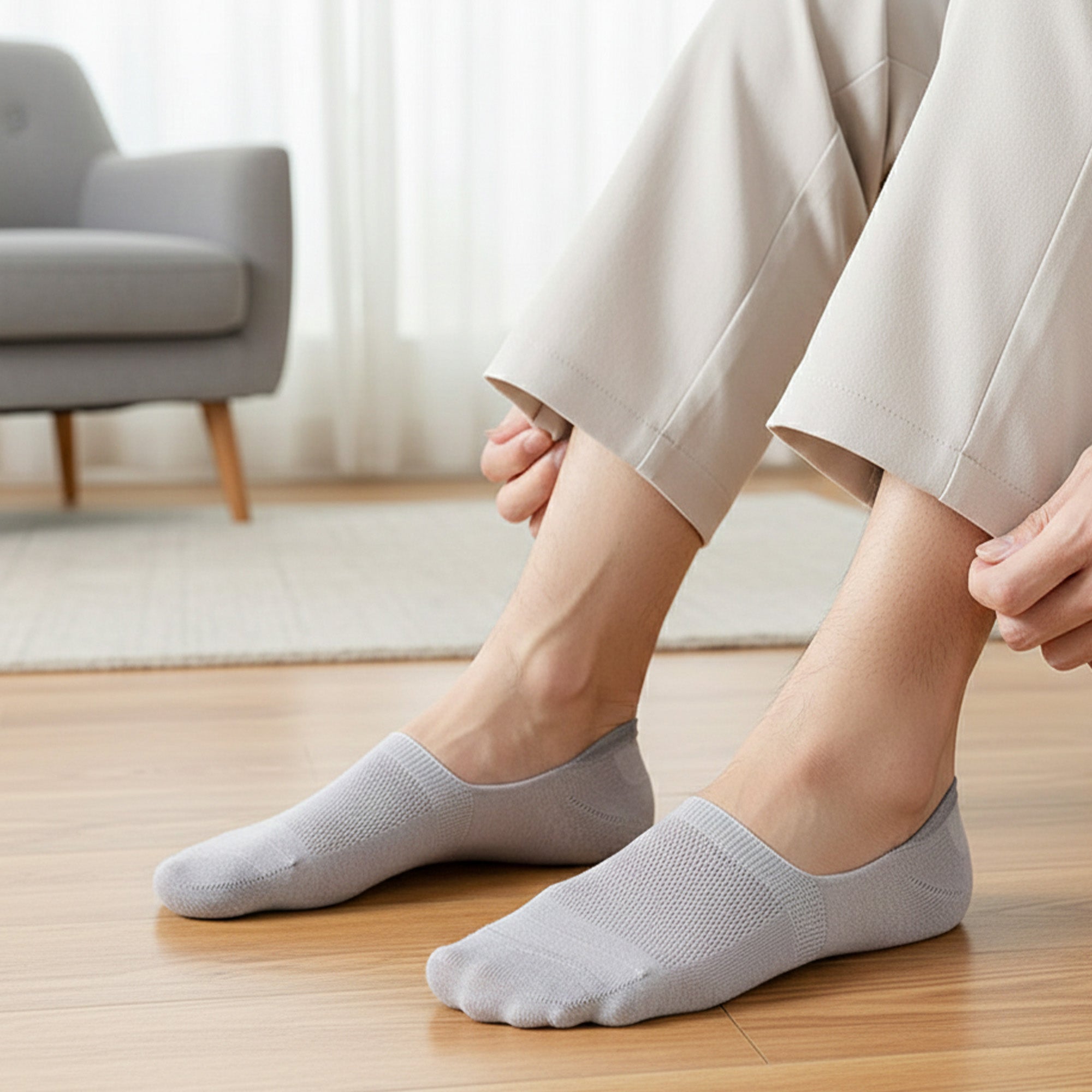 Anna-Kaci Mens 5 Pairs Cotton Blend No Show Socks Solid Color Low Cut Casual Socks