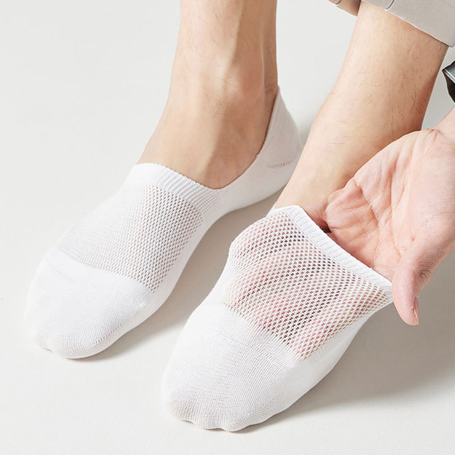 Anna-Kaci Men's 5 Pairs Low Cut Mesh Socks with Non-Slip Heel and Soft Stretch Fit
