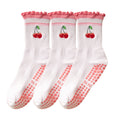 Anna-Kaci Women's 3-Pack Cotton Crew Socks with Non-Slip Grip and Embroidered Fruit and Animal Designs
