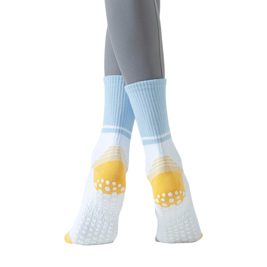 Anna-Kaci 3-Pack Women's Cotton Crew Socks with Color Block Toes Striped Cuffs and Non-Slip Grip Soles