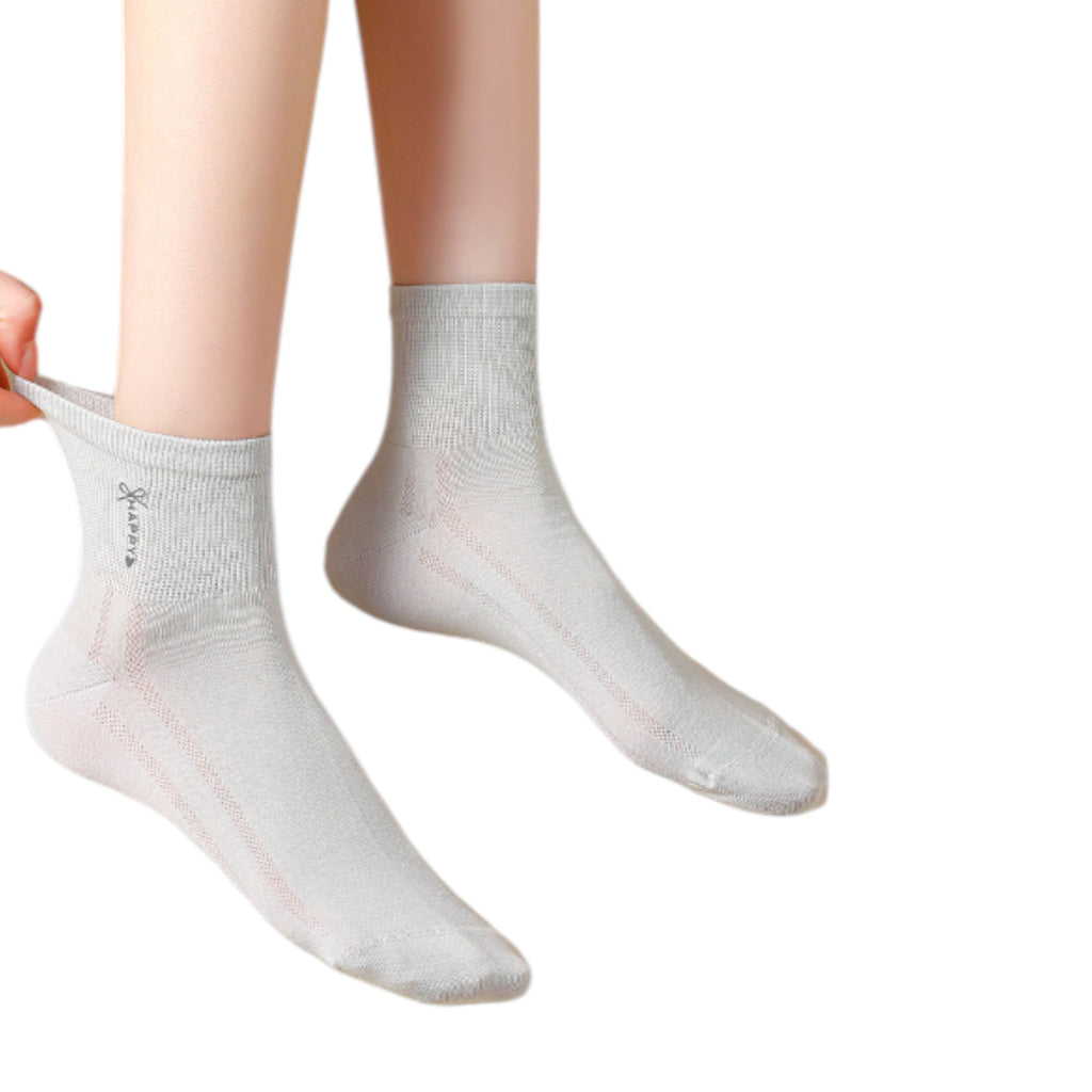 Anna-Kaci 5 Pairs Women's Breathable Mesh Crew Socks with Antibacterial Design for Everyday Comfort