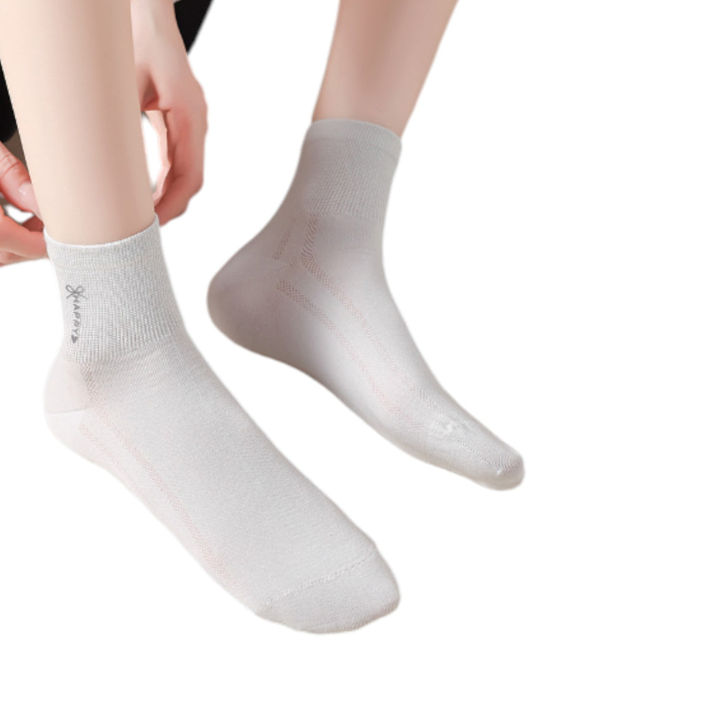 Anna-Kaci 5 Pairs Women's Breathable Mesh Crew Socks with Antibacterial Design for Everyday Comfort