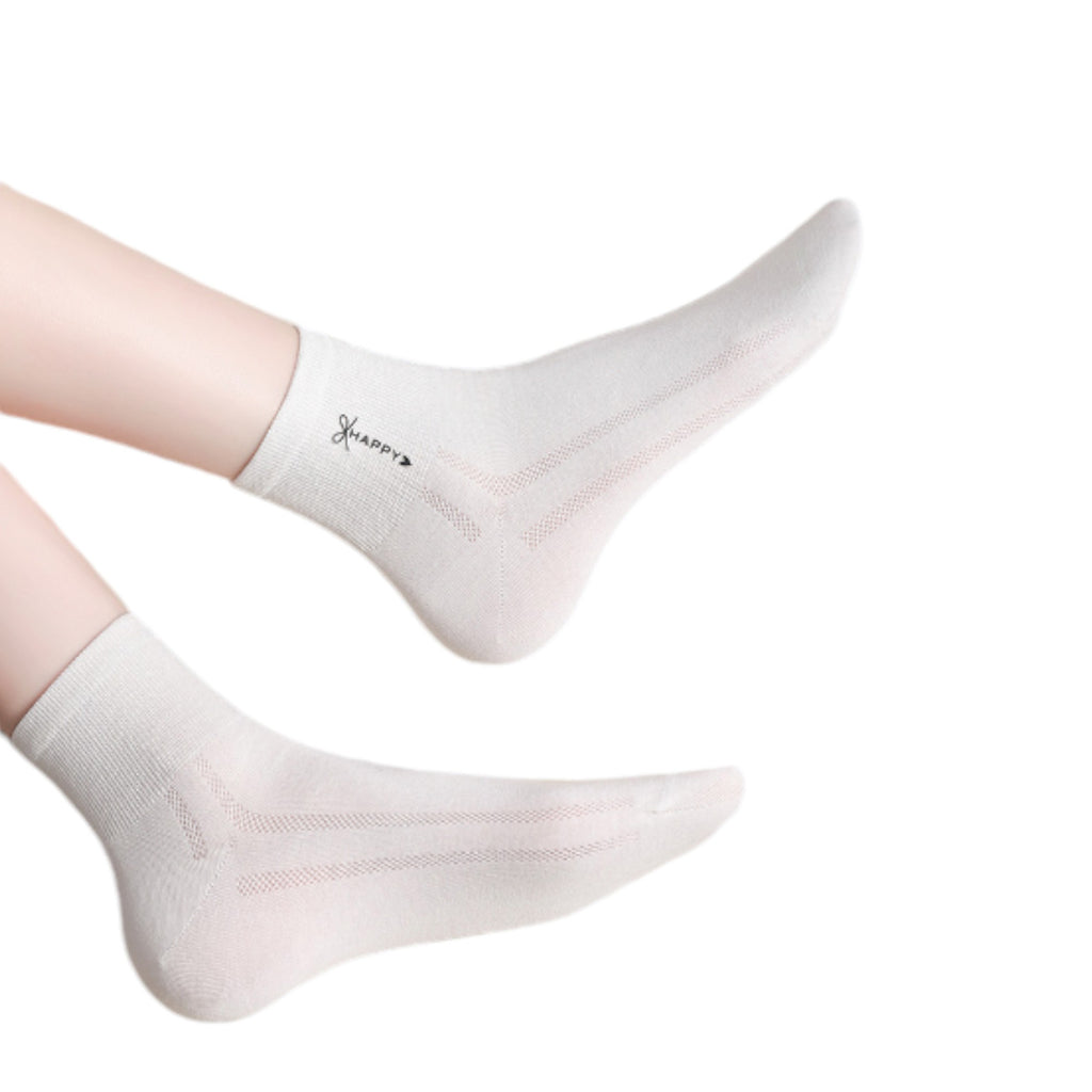 Anna-Kaci 5 Pairs Women's Breathable Mesh Crew Socks with Antibacterial Design for Everyday Comfort