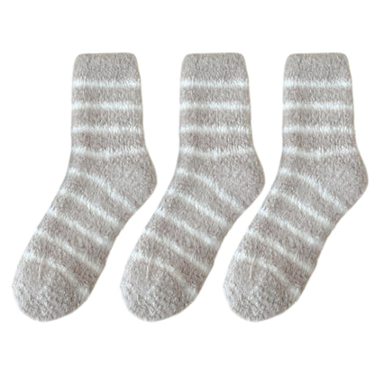 Anna-Kaci 3 Pairs Plush Crew Socks with Cozy Striped Design