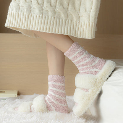 Anna-Kaci 3 Pairs Plush Crew Socks with Cozy Striped Design