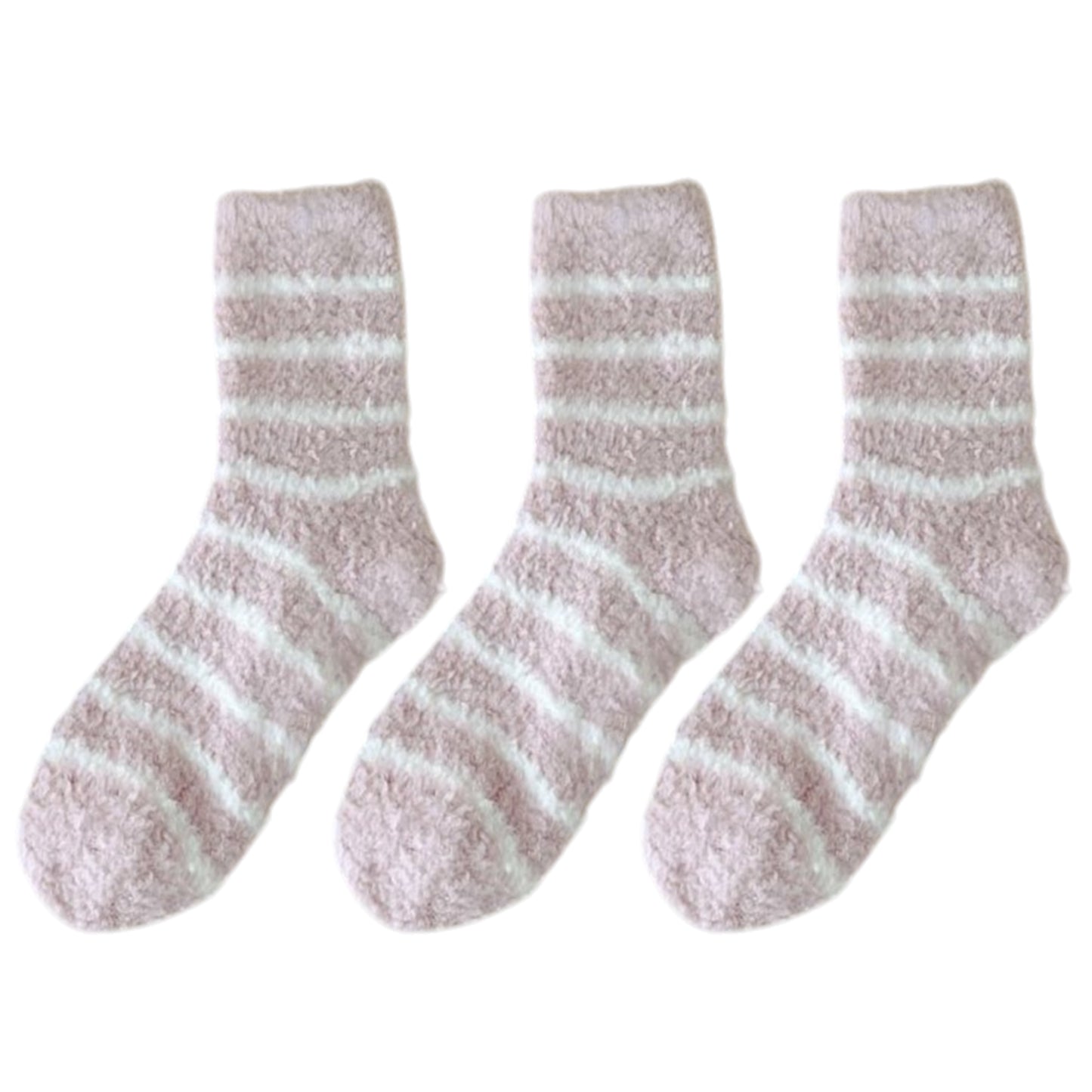 Anna-Kaci 3 Pairs Plush Crew Socks with Cozy Striped Design