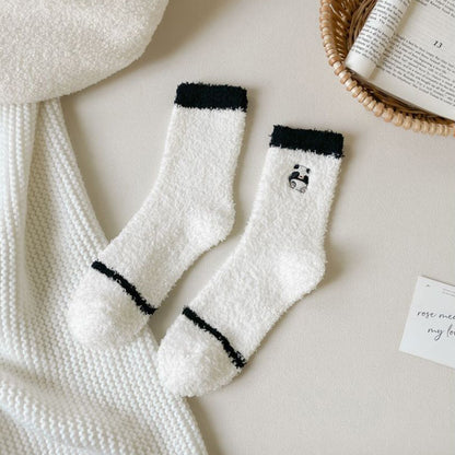 Anna-Kaci 3 Pairs Cozy Fluffy Crew Socks with Cute Panda Embroidery and Fun Pattern Designs