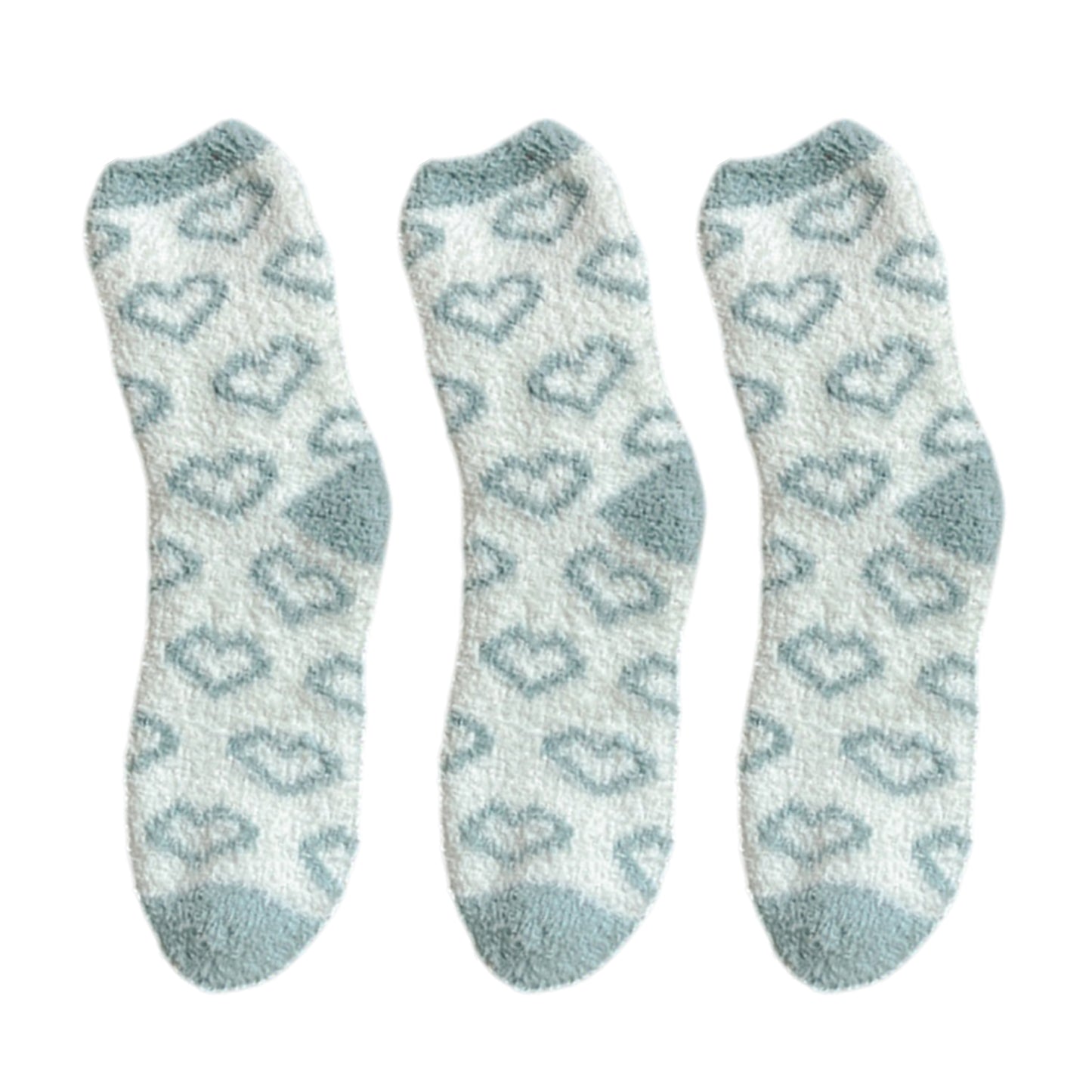 Anna-Kaci 3 Pairs Cozy Fluffy Crew Socks with Heart Pattern Design for Women