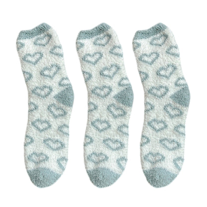 Anna-Kaci 3 Pairs Cozy Fluffy Crew Socks with Heart Pattern Design for Women