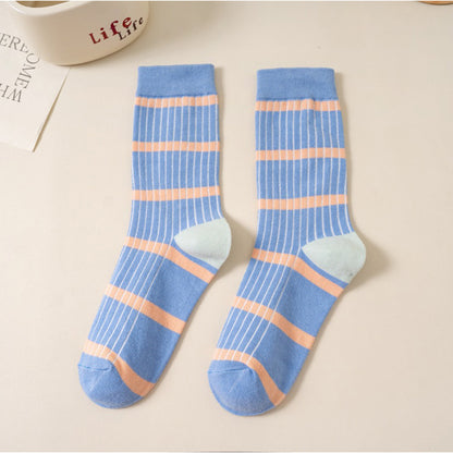 Anna-Kaci 3 Pairs Women's Mid-Calf Striped Casual Cotton Socks