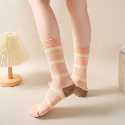 Anna-Kaci 3 Pairs Women's Mid-Calf Striped Casual Cotton Socks