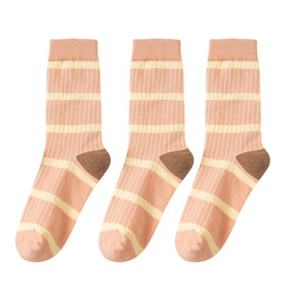 Anna-Kaci 3 Pairs Women's Mid-Calf Striped Casual Cotton Socks