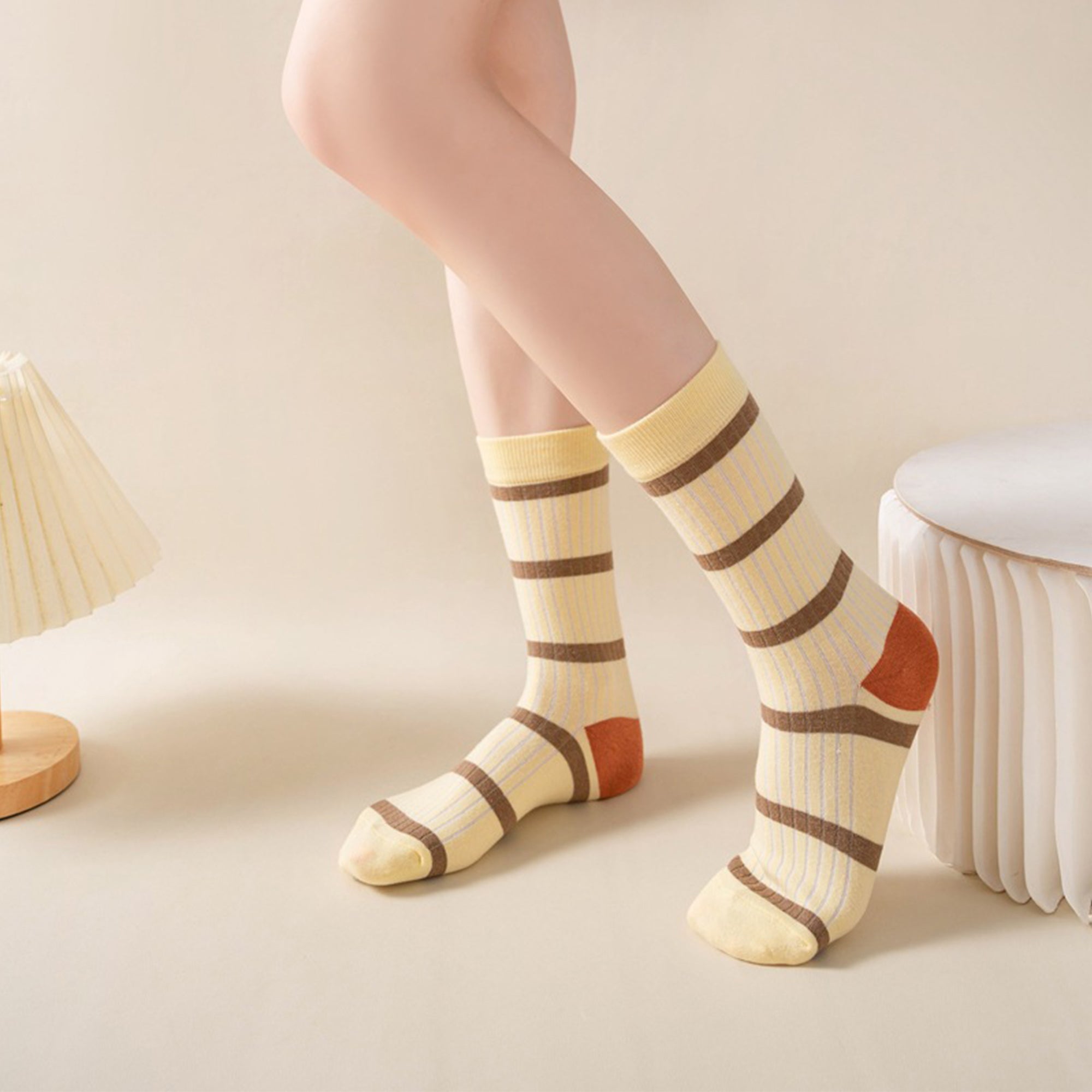 Anna-Kaci 3 Pairs Women's Mid-Calf Striped Casual Cotton Socks